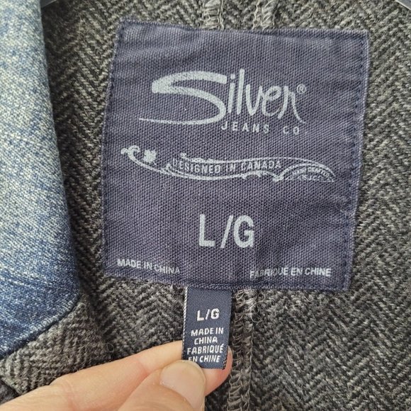 Silver Jeans Co Jacket Womens L Denim/Wool Patchwork Western Jean Jacket - Picture 5 of 12